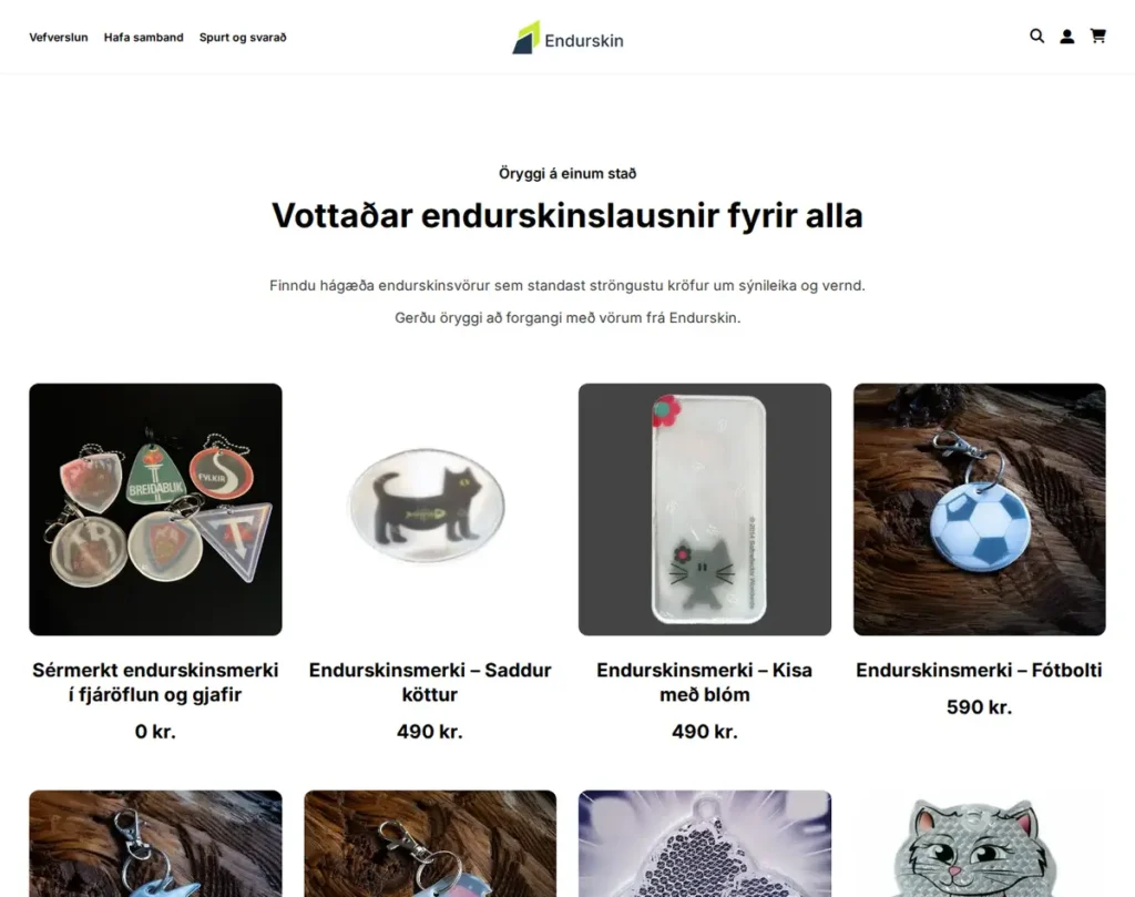Vefverslun endurskin.is með CE-vottuðum endurskinsmerkjum