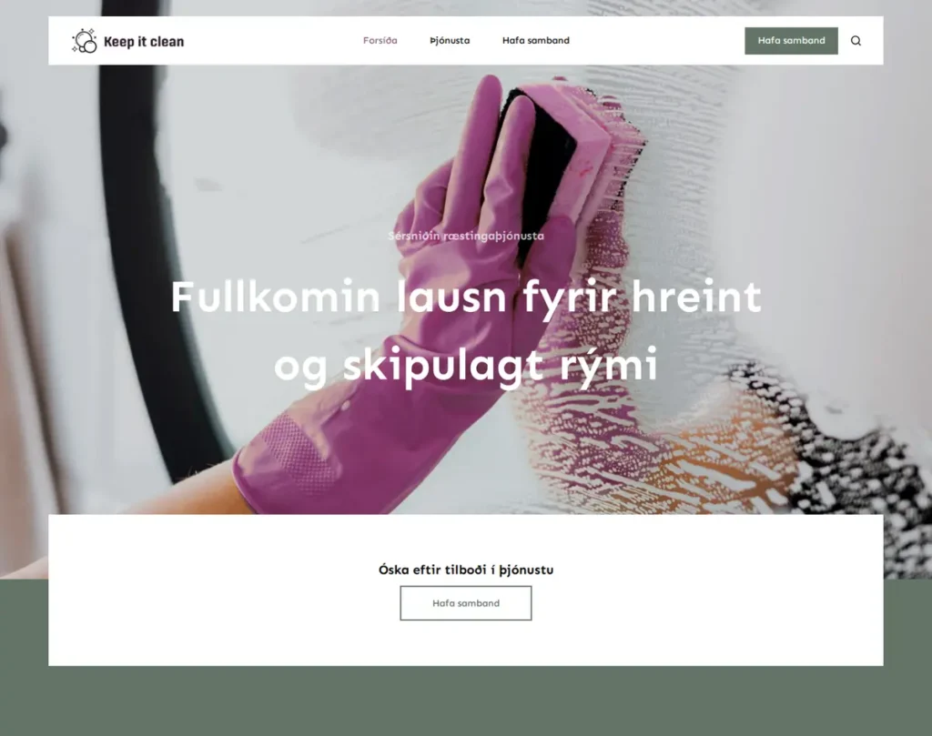 Forsíða keepitclean.is, hönnuð af Mánahöll