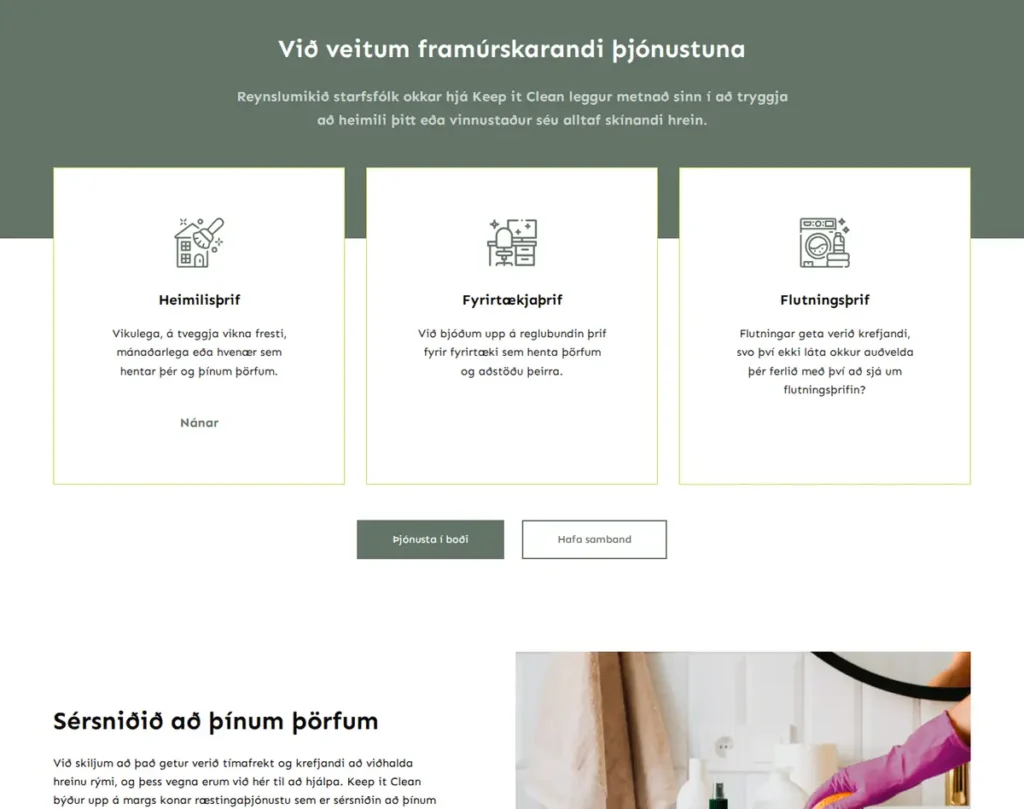 Þjónustuyfirlit Keep it Clean á keepitclean.is